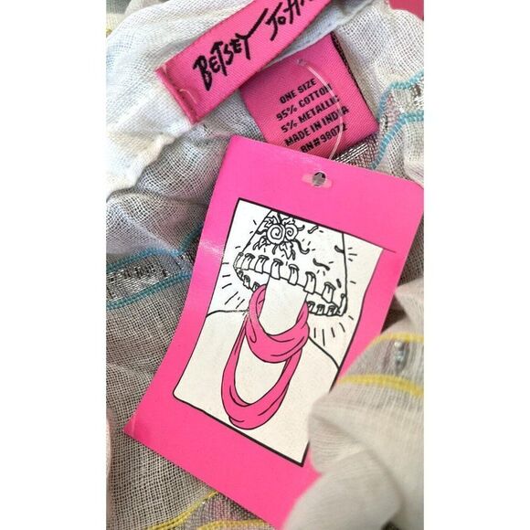 Betsey Johnson Infinity Scarf Shrug Crocheted Edges Silver Metallic Aqua NWT - Picture 4 of 4